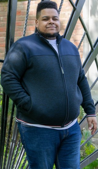 D555 ABERDARE Knitted Zip Through Sweater With Bonded Check Lining Navy Marl - Mikiny & mikiny bez kapucne - Mikiny & Mikiny s Kapucňou 2XL-12XL