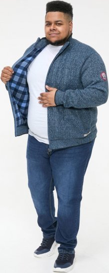 D555 ECCLES Cable Knitted Zip Through Sweater With Bonded Check Lining Denim Marl - Mikiny & mikiny bez kapucne - Mikiny & Mikiny s Kapucňou 2XL-12XL