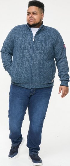 D555 ECCLES Cable Knitted Zip Through Sweater With Bonded Check Lining Denim Marl - Mikiny & mikiny bez kapucne - Mikiny & Mikiny s Kapucňou 2XL-12XL