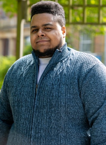 D555 ECCLES Cable Knitted Zip Through Sweater With Bonded Check Lining Denim Marl - Mikiny & mikiny bez kapucne - Mikiny & Mikiny s Kapucňou 2XL-12XL