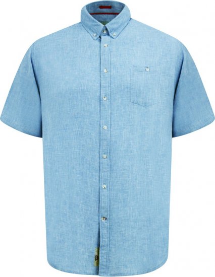 D555 Falmouth 1 Linen Mix Short Sleeve Shirt With Button Down Blue - Košele - Košele 2XL-10XL