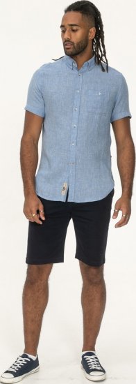 D555 Falmouth 1 Linen Mix Short Sleeve Shirt With Button Down Blue - Košele - Košele 2XL-10XL