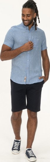 D555 Falmouth 1 Linen Mix Short Sleeve Shirt With Button Down Blue - Košele - Košele 2XL-10XL