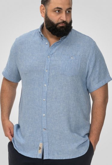 D555 Falmouth 1 Linen Mix Short Sleeve Shirt With Button Down Blue - Košele - Košele 2XL-10XL