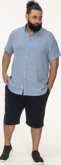 D555 Falmouth 1 Linen Mix Short Sleeve Shirt With Button Down Blue - Košele - Košele 2XL-10XL
