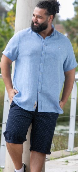 D555 Falmouth 1 Linen Mix Short Sleeve Shirt With Button Down Blue - Košele - Košele 2XL-10XL