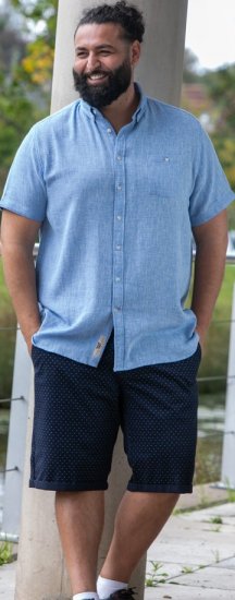 D555 Falmouth 1 Linen Mix Short Sleeve Shirt With Button Down Blue - Košele - Košele 2XL-10XL
