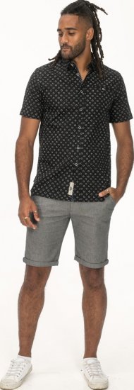 D555 Matlock Short Sleeve AOP Shirt With Hidden Button Down Black - Košele - Košele 2XL-10XL