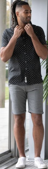 D555 Matlock Short Sleeve AOP Shirt With Hidden Button Down Black - Košele - Košele 2XL-10XL