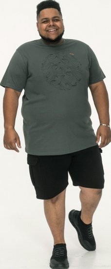 D555 Poole Circle Wave Printed Crew Neck T-shirt Khaki - Tričká - Nadrozmerné tričká - 2XL-14XL