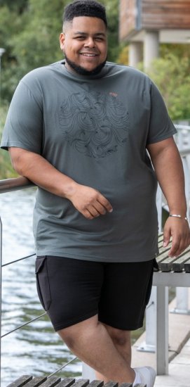 D555 Poole Circle Wave Printed Crew Neck T-shirt Khaki - Tričká - Nadrozmerné tričká - 2XL-14XL