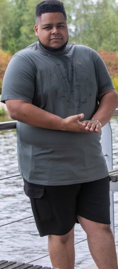 D555 Poole Circle Wave Printed Crew Neck T-shirt Khaki - Tričká - Nadrozmerné tričká - 2XL-14XL