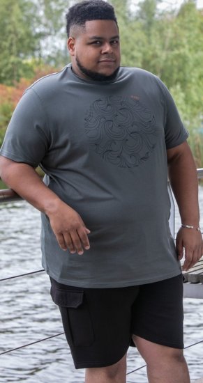 D555 Poole Circle Wave Printed Crew Neck T-shirt Khaki - Tričká - Nadrozmerné tričká - 2XL-14XL