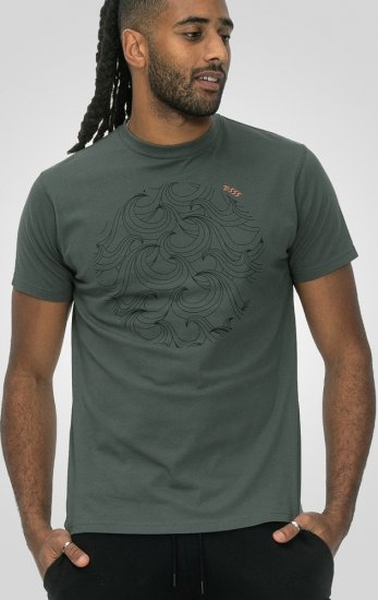 D555 Poole Circle Wave Printed Crew Neck T-shirt Khaki - Tričká - Nadrozmerné tričká - 2XL-14XL
