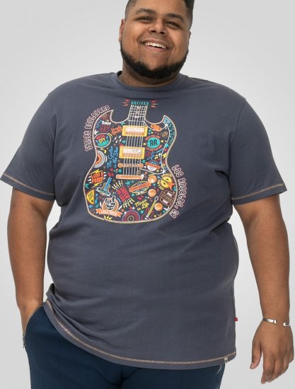 D555 Stockport Multi Coloured Guitar Printed T-Shirt Denim - Tričká - Nadrozmerné tričká - 2XL-14XL