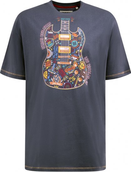 D555 Stockport Multi Coloured Guitar Printed T-Shirt Denim - Tričká - Nadrozmerné tričká - 2XL-14XL