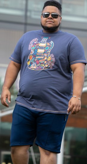 D555 Stockport Multi Coloured Guitar Printed T-Shirt Denim - Tričká - Nadrozmerné tričká - 2XL-14XL