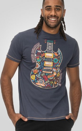 D555 Stockport Multi Coloured Guitar Printed T-Shirt Denim - Tričká - Nadrozmerné tričká - 2XL-14XL