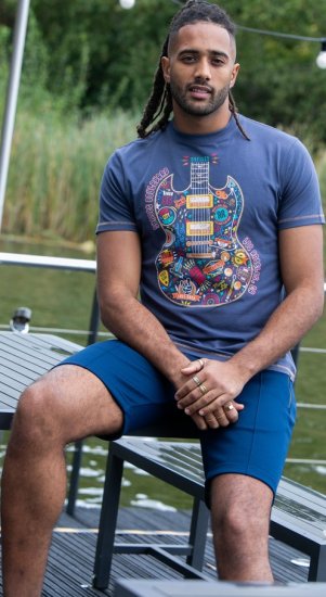 D555 Stockport Multi Coloured Guitar Printed T-Shirt Denim - Tričká - Nadrozmerné tričká - 2XL-14XL