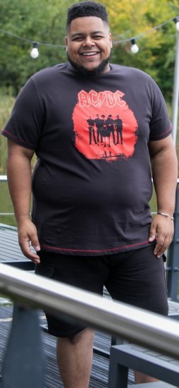 D555 Uxbridge Official ACDC Band Printed Crew Neck T-Shirt Washed Black - Tričká - Nadrozmerné tričká - 2XL-14XL