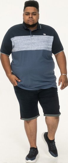 D555 Leeds Cut And Sew Polo With Jacquard Collar And Cuffs Navy - Polokošele - Polokošele 2XL-8XL