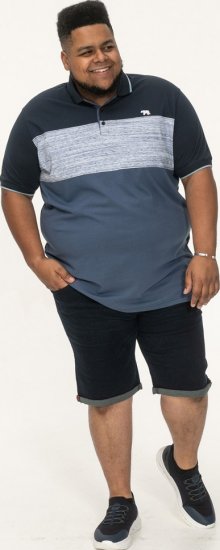 D555 Leeds Cut And Sew Polo With Jacquard Collar And Cuffs Navy - Polokošele - Polokošele 2XL-8XL