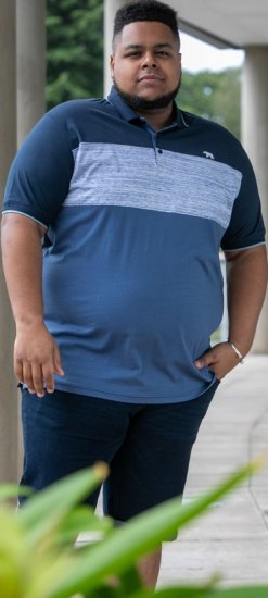 D555 Leeds Cut And Sew Polo With Jacquard Collar And Cuffs Navy - Polokošele - Polokošele 2XL-8XL