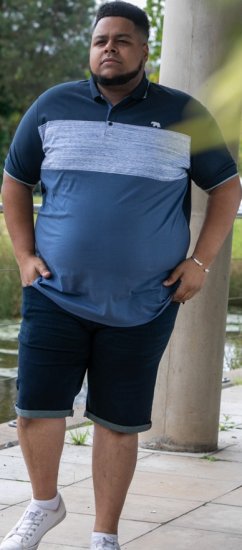 D555 Leeds Cut And Sew Polo With Jacquard Collar And Cuffs Navy - Polokošele - Polokošele 2XL-8XL