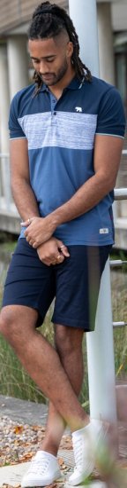 D555 Leeds Cut And Sew Polo With Jacquard Collar And Cuffs Navy - Polokošele - Polokošele 2XL-8XL