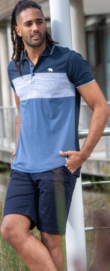 D555 Leeds Cut And Sew Polo With Jacquard Collar And Cuffs Navy - Polokošele - Polokošele 2XL-8XL