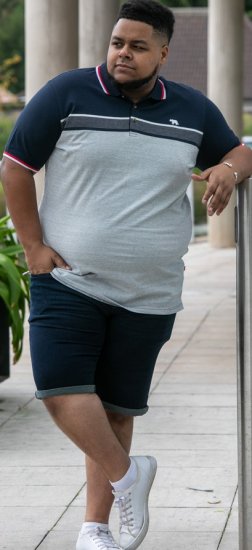 D555 Tipton Stripe Jacquard Short Sleeve Polo Navy - Polokošele - Polokošele 2XL-8XL