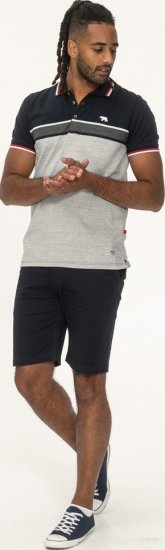 D555 Tipton Stripe Jacquard Short Sleeve Polo Navy - Polokošele - Polokošele 2XL-8XL