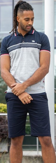 D555 Tipton Stripe Jacquard Short Sleeve Polo Navy - Polokošele - Polokošele 2XL-8XL