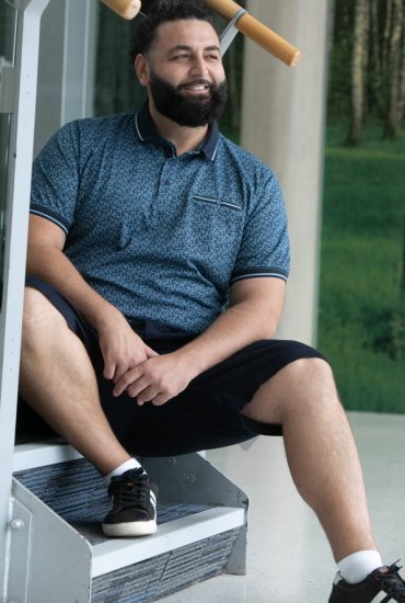 D555 Woolwich AOP Polo Shirt With Ribbed Collar Blue - Polokošele - Polokošele 2XL-8XL