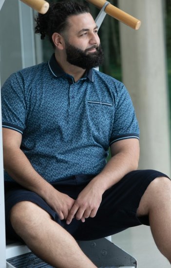 D555 Woolwich AOP Polo Shirt With Ribbed Collar Blue - Polokošele - Polokošele 2XL-8XL