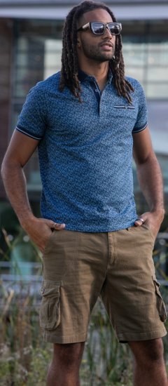 D555 Woolwich AOP Polo Shirt With Ribbed Collar Blue - Polokošele - Polokošele 2XL-8XL