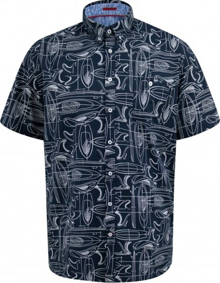 D555 Worthing Surf AOP Short Sleeve Button Down Collar Shirt Navy - Košele - Košele 2XL-10XL