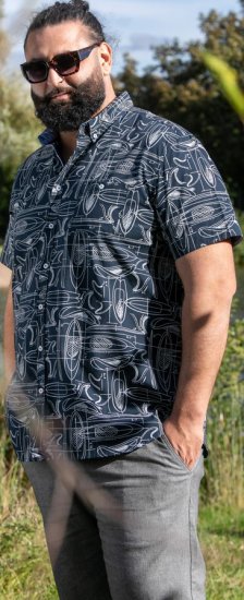 D555 Worthing Surf AOP Short Sleeve Button Down Collar Shirt Navy - Košele - Košele 2XL-10XL