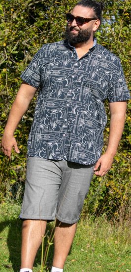 D555 Worthing Surf AOP Short Sleeve Button Down Collar Shirt Navy - Košele - Košele 2XL-10XL