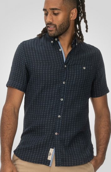 D555 Pontefract Jacquard Linen Mix Short Sleeve Shirt With Button Down Navy - Košele - Košele 2XL-10XL