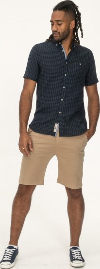 D555 Pontefract Jacquard Linen Mix Short Sleeve Shirt With Button Down Navy - Košele - Košele 2XL-10XL