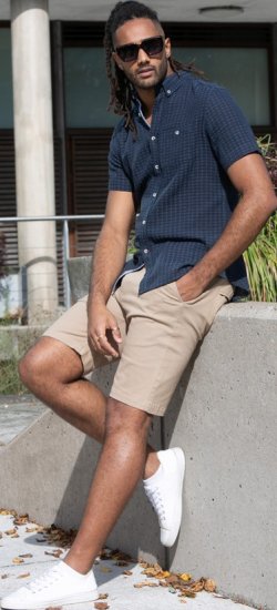 D555 Pontefract Jacquard Linen Mix Short Sleeve Shirt With Button Down Navy - Košele - Košele 2XL-10XL