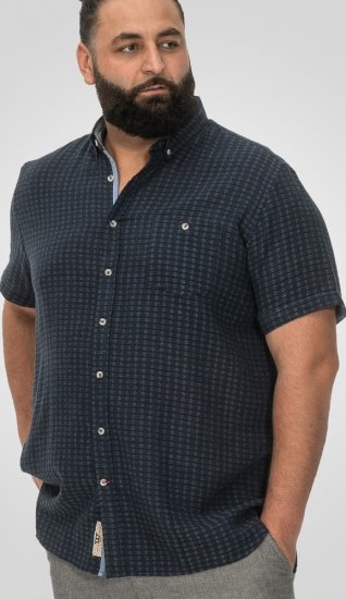 D555 Pontefract Jacquard Linen Mix Short Sleeve Shirt With Button Down Navy - Košele - Košele 2XL-10XL