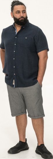 D555 Pontefract Jacquard Linen Mix Short Sleeve Shirt With Button Down Navy - Košele - Košele 2XL-10XL