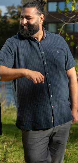 D555 Pontefract Jacquard Linen Mix Short Sleeve Shirt With Button Down Navy - Košele - Košele 2XL-10XL