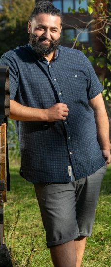 D555 Pontefract Jacquard Linen Mix Short Sleeve Shirt With Button Down Navy - Košele - Košele 2XL-10XL