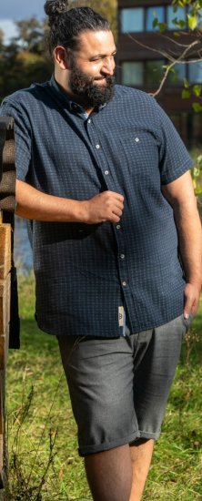 D555 Pontefract Jacquard Linen Mix Short Sleeve Shirt With Button Down Navy - Košele - Košele 2XL-10XL