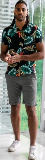 D555 Selby Hawaiian AOP Short Sleeve Revere Collar Shirt Black - Košele - Košele 2XL-10XL