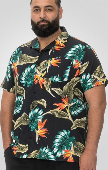D555 Selby Hawaiian AOP Short Sleeve Revere Collar Shirt Black - Košele - Košele 2XL-10XL
