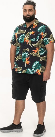 D555 Selby Hawaiian AOP Short Sleeve Revere Collar Shirt Black - Košele - Košele 2XL-10XL
